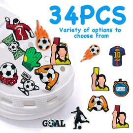 Bettinay 34 PCS Football Charms for Crocs Jibbitz Shoe, Pvc Shoe Accessories for Croc Charms Boys