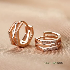 K.L.Y Women's Earrings, Popular, Top Grade Zirconia, Hoop Earrings, 3 Rows of Silver, 925 Silver, Hypoallergenic Metal, Sterling Silver, Birthday Gift, Women's Accessory, Silver Sterling Silver Cubic