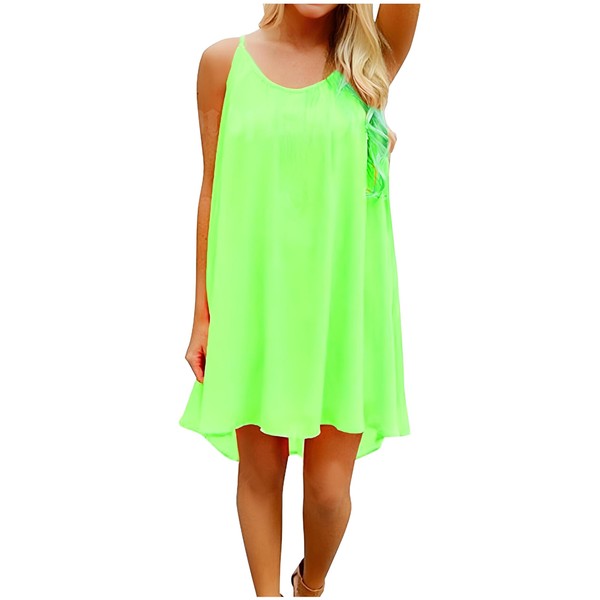 iToolai Women Summer Chiffon Sleeveless Beach Shift Dress(Fluorescent Green,L)