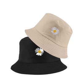 SUNTRADE Unisex Bucket Hat Double Sided Embroidered Summer Travel Beach Sun Visor Outdoor Packable Cap, black