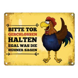 trendaffe - “Bitte Tor geschlossen halten” Metal Sign With Rooster Motif, For Chicken Coop Doors [German Language]