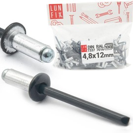 Aluminium Blind Rivets Pop Rivets Steel Mandrel Industry Standard DIN7337 4.8 x 12 mm Pack of 100 RAL 7016 Anthracite Grey