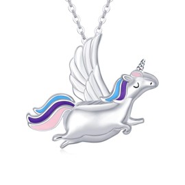 ZIPPICE 925 Sterling Silver Unicorn Pendant Necklace,Oil Dripping Blue Purple Pink Unicorn Pendant Necklace, Unicorn Jewelry Gifts For Girls Daughter Ladies With Delicate Gifts Box… (Flying Unicorn)