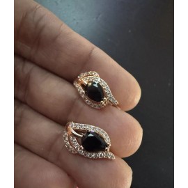 Unbranded 585 14K RG Rose Gold Stamped Black Crystal Gemstone Stud Earrings