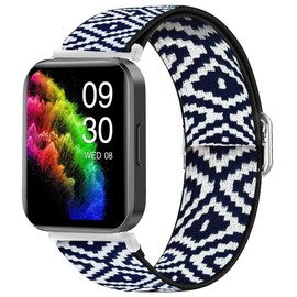 Blueshaweu Compatible for RUIMEN Smart Watches Bands, 22mm Stretch Elastics Nylon Adjustable Replacement Strap Accessories for Men & Women Compatible for RUIMEN D1 / H1 Smart Watches (Rhomboid)