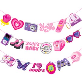 3pcs Y2k 2000s Party Banners Y2K Party Decorations Early 2000s Pink Party Hanging Banner Decorations for 00s Hot Girls Women Teen Pink Birthday Party Supplies