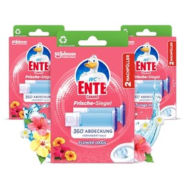 WC-Ente Frische-Siegel Nachf√ºller, k√∂rbchenloser WC-Reiniger, 3 x 12 Gel WC-Steine, Bl√ºten-Oase Duft, 3er Pack (3 x 72 ml)