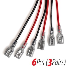 SLA Battery Terminal Leads, Female Spade Quick Connect/Disconnect 6.3mm F2 Type Terminals with Insulated Sleeves and Heavy Duty 16 Guage Wires - 6 Pieces