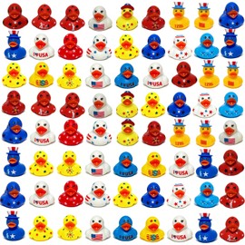 72 Pack Patriotic Rubber Ducks Bulk - 250th Anniversary 4th of July Ducks for Jeep Ducking, Cruise Ship Hiding, Independence Day Party Favors, Red White Blue