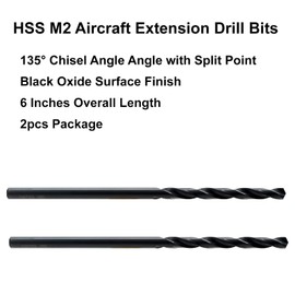 MAXTOOL 13/64"x6" 2pcs Identical Aircraft Extension Drills HSS M2 Extra Long Deep Twist Drill Bits Straight Shank Fully Ground Black; ACF02B06R13P2