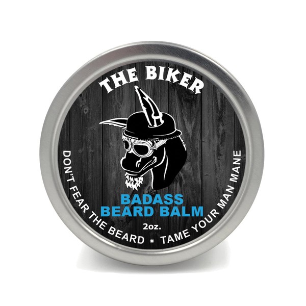 Badass Beard Care Beard Balm - The Biker Scent, 2 oz - All Natural Ingredients, Keeps Beard and Mustache Full, Soft and Healthy, Reduce Itchy and Flaky Skin, Promote Healthy Growth