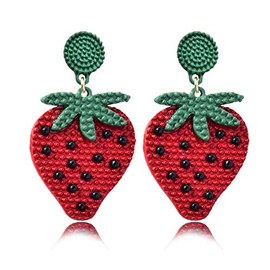 Lindos arete de gota de fruta de sandía roja con abalorio bohemias y arete colgantes de fruta dulce para mujer, Metal, Aleación.