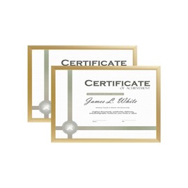 Golden State Art, Set of 2, 8.5x11 Gold Aluminum Frame for Certificate/Photo - Easel Stand for Tabletop - Landscape/Portrait - Wall Mounting - Real Glass