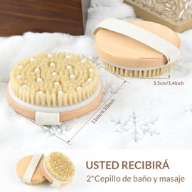 2 Pack Cepillo Corporal para Masaje con cerdas naturales exfoliantes para masaje,Dry Body Brush,Cepillos Corporales Exfoliantes,Cepillo para baño y exfoliación en piel seca o húmeda,Piel Suave,Natural