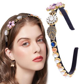 Coridy Baroque Headband Rhinestone Flower Head Bands pearl flower headbands beef hair accessories for women
