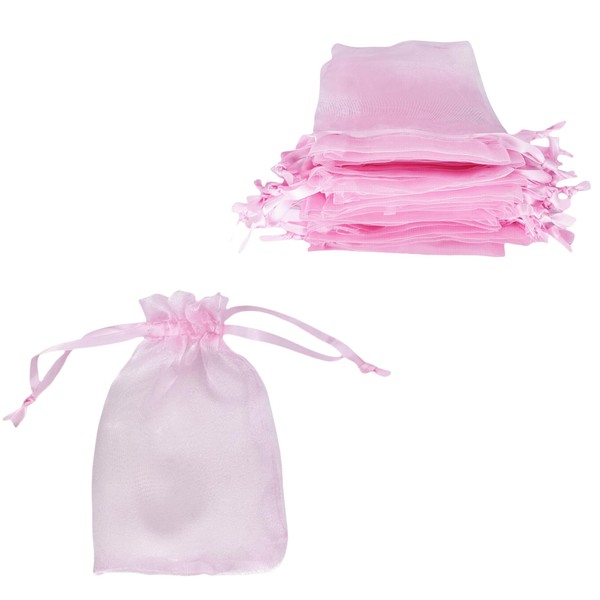 QIANF 20 Pcs 8x12 Pink Sheer Organza Gift Bags with