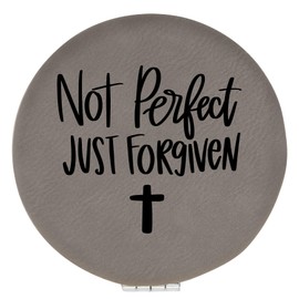 Enthoozies Not Perfect Just Forgiven Religious Gray Laser Engraved Leatherette Compact Mirror - Stylish and Practical Portable Makeup Mirror - 2.5 Inch Diameter