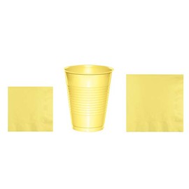 Baxters Party Bundles Bulk, Mimosa Yellow, 40 Count 16 Ounce Plastic Cups, 50 Count Beverage Cocktail Paper Napkins, 50 Count Luncheon Paper Napkins, Pack Contains 140 Pieces Made in The USA
