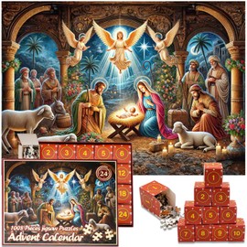 2024 Nativity Scene Christmas Advent Calendar Jigsaw Puzzle - 1008 Pieces, Religious Christmas Countdown Puzzle for Adults, Jesus Christian Home Decor
