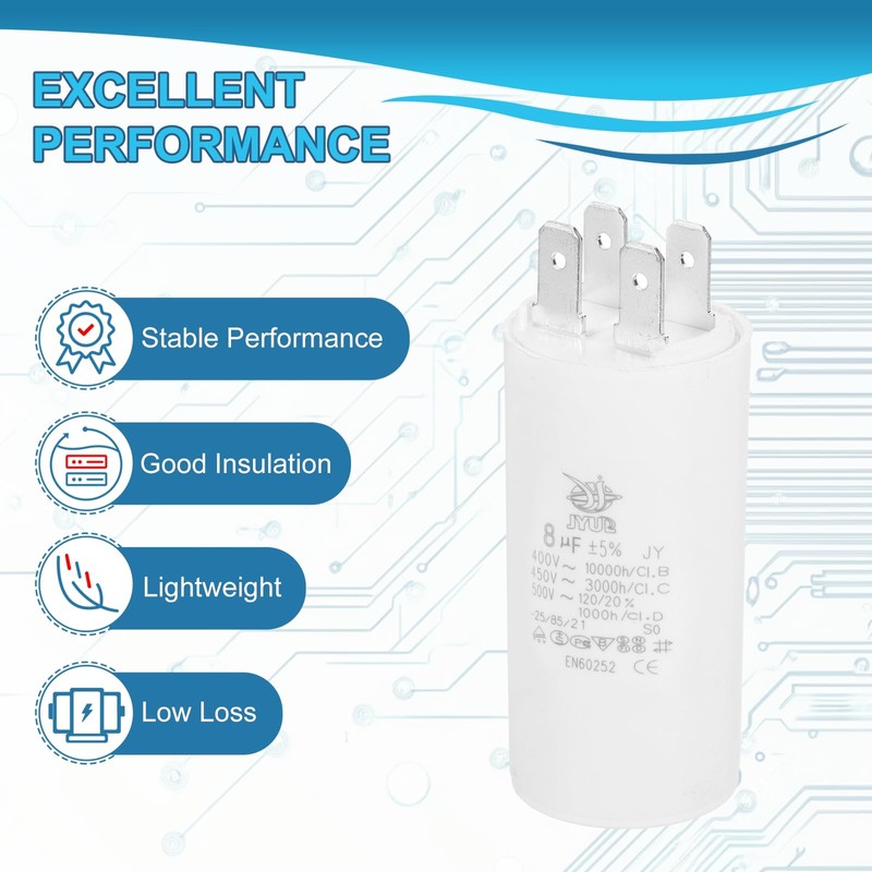 PATIKIL CBB60 8uF Run Capacitor,2 Pcs AC450V 4 Pin Double