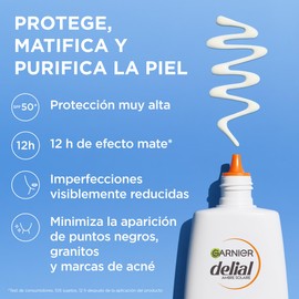 GARNIER DELIAL Liquid Face Cream for Daily Use, Very High Sun Protection, SPF 50+, Anti Impurities with Niacinamide, Non-Comedogenic Formula, 40 ml