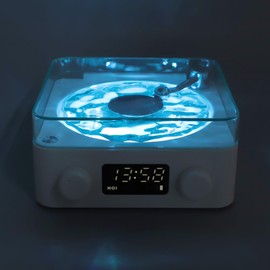 Vintage Speaker Player, Portable Waves Mini Speaker with Ambient Light, Compact Stereo Sound Speaker for Sleep Relaxing, 360° Surround Sound for Bedroom,Party (White)