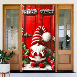 BlissYard Red Christmas Gnome Door Banner Cover 35x71 Inch Holiday Front Door Cover Merry Christmas Decoration for Porch Entryway Indoor Outdoor Santa Elf Wall Backdrop Xmas Party Supplies