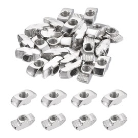 sourcing map 50Pcs M6 T Nuts Sliding T Slot Nut Fastener Carbon Steel Nickel Plated Half Round Roll in Sliding Aluminum Profile Accessories 4040 Series