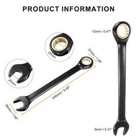 sourcing map 2Pcs Ratcheting Spanner 20mm Metric Open End Wrench 72-Teeth CR-V Steel 12 Point Nickel Plated Combination Ratchet Wrench for Fasteners Nut Bolt