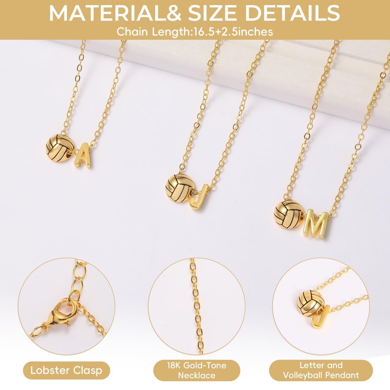 LUIOUS Volleyball Initial Necklace for Women - A-Z Letter Design,