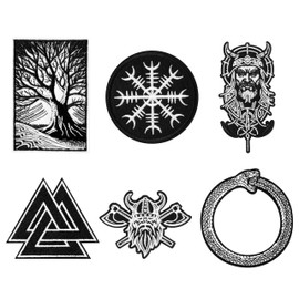6 Pcs Viking Iron on Patches Valknut Yggdrasil Aegishjalmur Jormungandr Axe Totem Sew on Embroidered Applique Embroidery Repair Patch DIY Craft Accessories Gifts for Men Clothing Backpack Hat