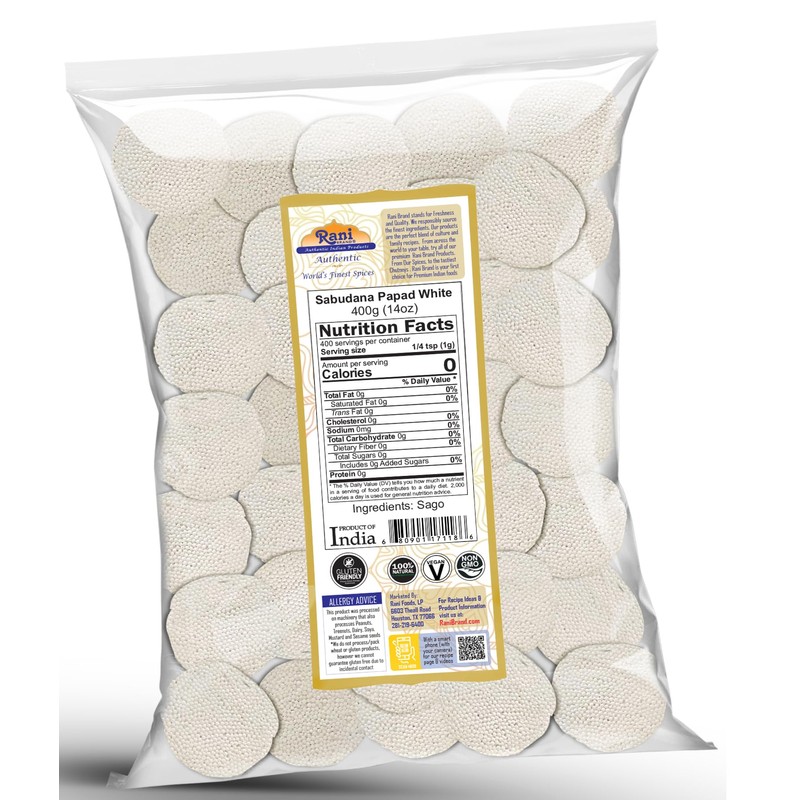 Rani Sabudana (Sago) Papad White 14oz (400g) ~ All Natural,