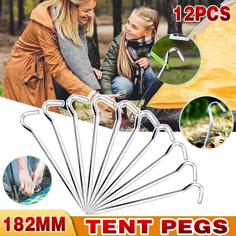 12PCS Tent Pegs Steel Ground Camping Stakes Outdoor Nail 6mm