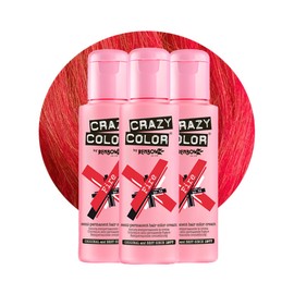 Crazy Color Vibrant Fire Semi-Permanent Trio Hair Dye. Highly Pigmented Pillarbox Red Conditioning & Oil Nourishing Vegan Formula | No Bleach or Ammonia | 300ml