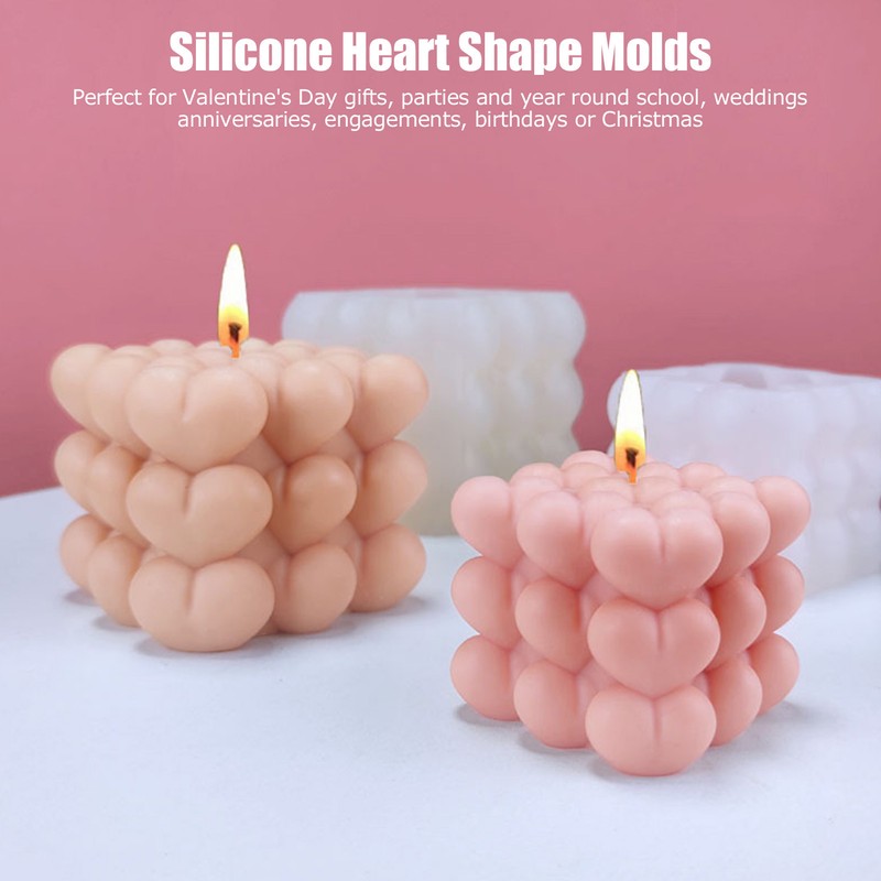 3D Heart Cube Aromatherapy Candle Silicone Mold Food Grade Candle