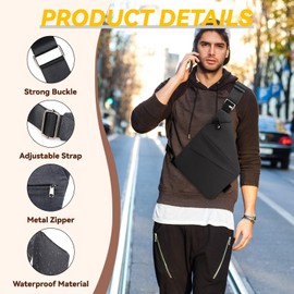 Vipost Anti Theft Bag, Anti Theft Crossbody Bags for Women/Men, Fashion Waterproof Multi-pocket Crossbody Bags for Women Chest Bag Travel Sling Bags for Men and Women(Black, Right Shoulder)