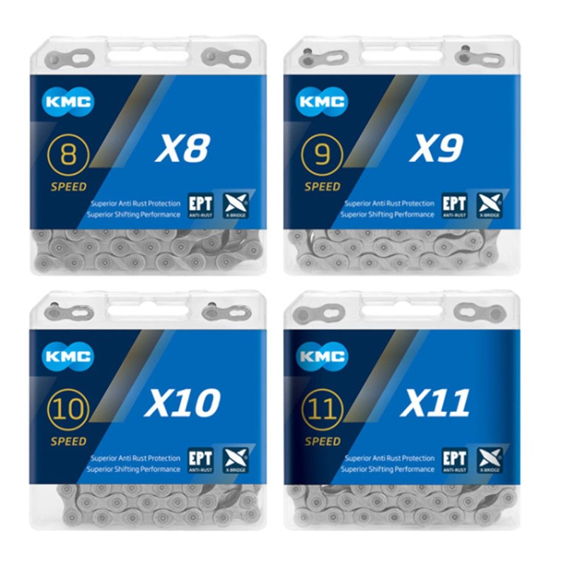 KMC Unisex's X8,X9,X10,X11 Road/Mountain Bike EPT Chain, Dark Silver-New Blue