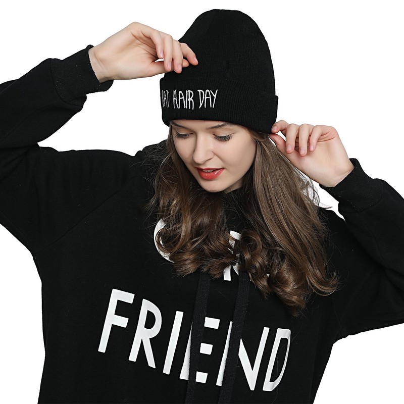 DonDon Women's Beanie Statement Winter Hat, Bad Hair Day