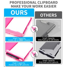 DMFLY Clipboard with Storage, Heavy Duty Clip Boards with Pen Holder, A4 Plastic Clipboards with Compartment, Holds 6+ Pencils and 200+ Sheets, Strong Clipboards with Low Profile Clip, Great for Work