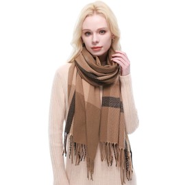 RIIQIICHY Women's Winter Checked Scarves Scarves Winter Scarf Women Cuddly XXL Pashmina Scarf Autumn, tan black camel