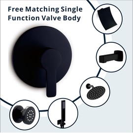 DOLGABA Shower Valve Handle Bathroom Shower Mixer Valve Kit, Wall Mount Rough-in Tub Shower Control Valves Round 1 Way Single Function, Female Thread, Matte Black