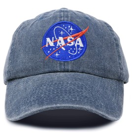 DALIX NASA Hat Baseball Cap Washed Cotton Embroidered Logo Pigment Dyed in Navy Blue