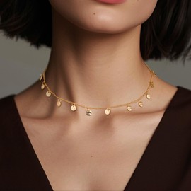 ALEXCRAFT Waterproof Necklace Boho Gold Silver 925 Women's with Round Hammered Pendants 14K Jewellery Chain Length 36 + 5 cm