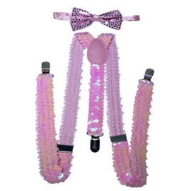 CHENGZI Braces for Men and Women, Elastic Y Back Braces for Adults, Strong Clips, Adjustable, Elastic, with Bow Tie, Pk Sequins, One Size, Pk Sequins