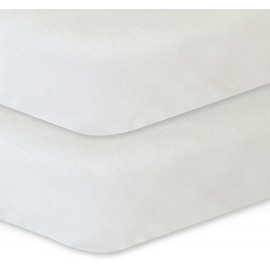 2 Pack Waterproof Pack N Play Sheets 27"x 39", Organic Cotton Mini Portable Crib Sheet with Mattress Pad Cover Protection for Playard, Stretchy Pack and Play Fitted Sheet, White
