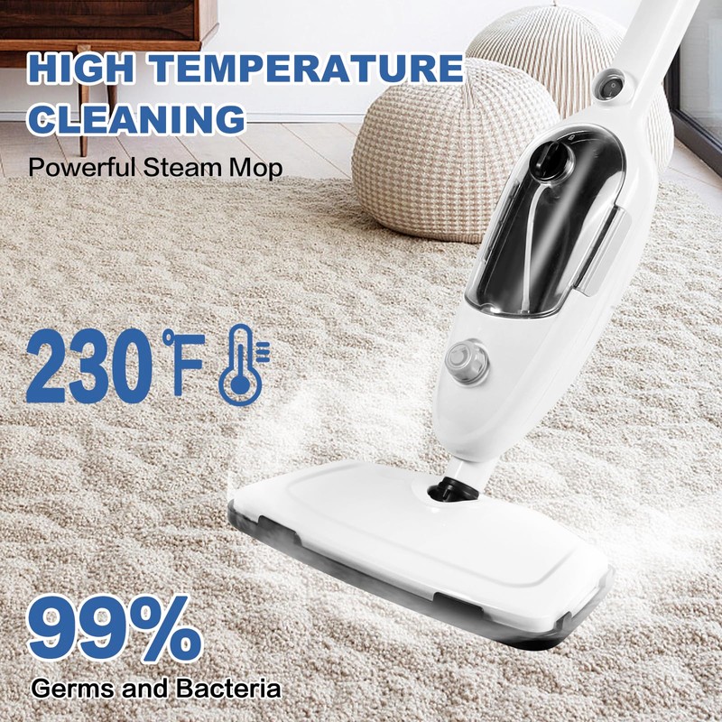 Steam Mop Cleaner 10-in-1 with Convenient Detachable Handheld Unit, Laminate/Hardwood/Tiles/Carpet