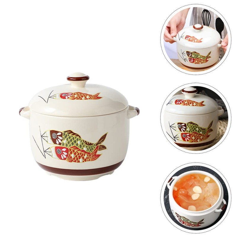 Cabilock 450ml Ceramic Stewing Pot with Lid Round Casserole Clay