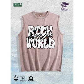RICH WORLD CLUB Graphic Washed Vest US Warehouse 3 Colors Cotton TankSize: S, Color: Apricot color