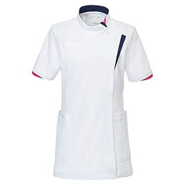 Tombow Medical CM031 Women's Long Stretch Knit Tunic with Collar Cutting for Medical Use, 01 white