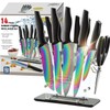 Marco Almond® Knife Block Set,14-Piece Rainbow Color Stainless Steel Knife
